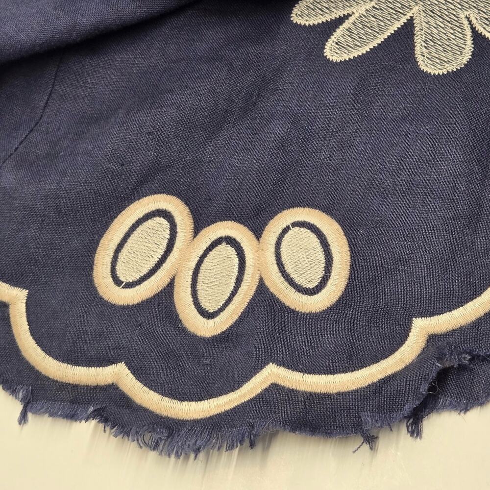 MAR Brazil Navy 100% Linen Embroidered Midi Shift Dress L Boho Mediterranean - Picture 7 of 10